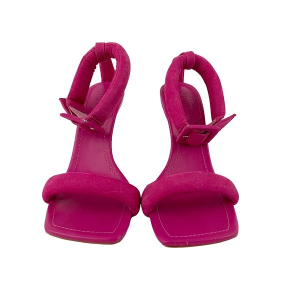 Schutz Gigih Nubuck Heel Sandal Hot Pink Size 7.5 Square Toe Leather Ankle Strap - Picture 2 of 8